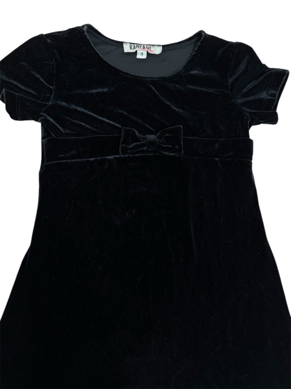 Vintage Rampage Girls 4 Black Velvet Bow Front Short Sleeve Mini Dress 90’s 00’s - Picture 2 of 9
